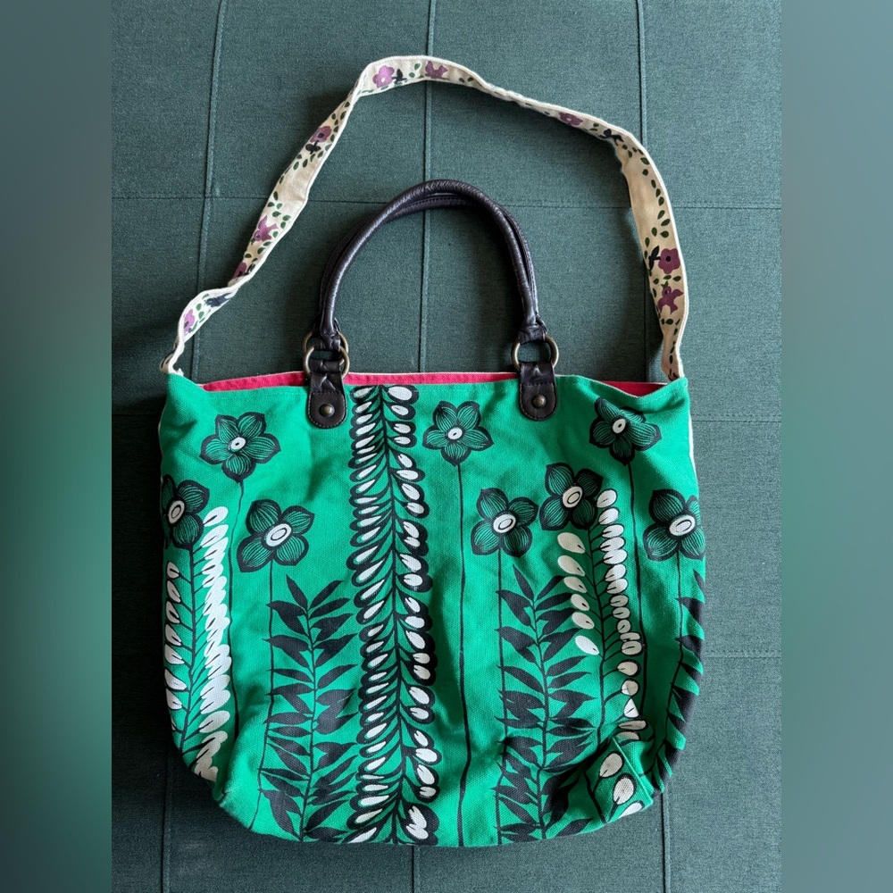 Anthropologie Floral Canvas Tote - Pink and Green - Picture 2 of 3